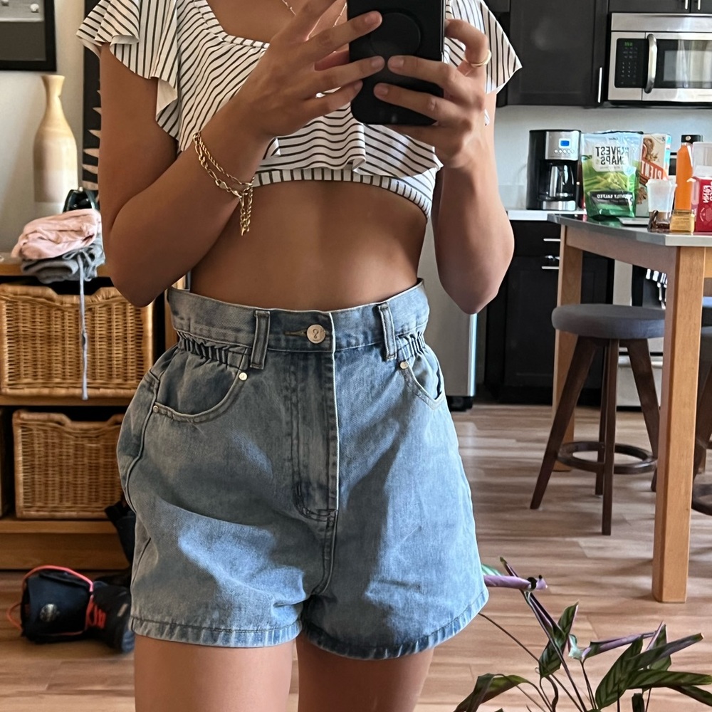 High waisted jean shorts.